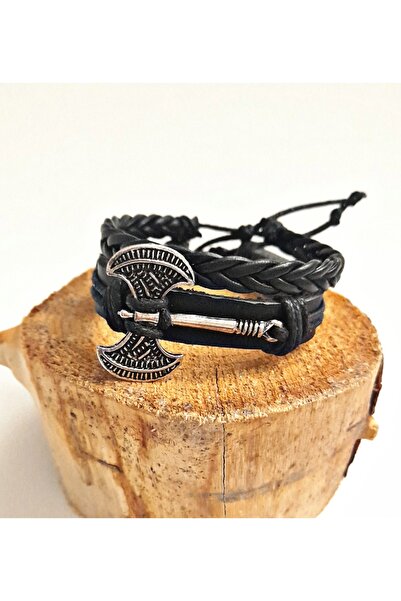 BSN Store Double Sided Fashion Ax Design 2-Pack Genuine Leather Bracelets