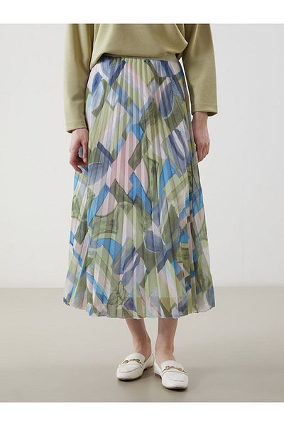 LC Waikiki New Season Elastic Waist Patterned Sifon Women's Pleated Skirt - S5G115Z8