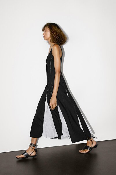 Massimo Dutti Uzun dökümlü keten karışımlı elbise