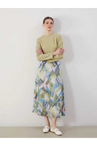 LC Waikiki New Season Elastic Waist Patterned Sifon Women's Pleated Skirt - S5G115Z8