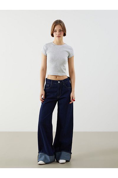 LC Waikiki Lcw Crew Neck Textured Women's Crop Fast Fashion