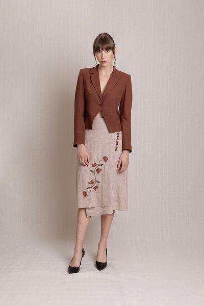 Volanlı Embroidered Long Anvelope Summer Linen Skirt