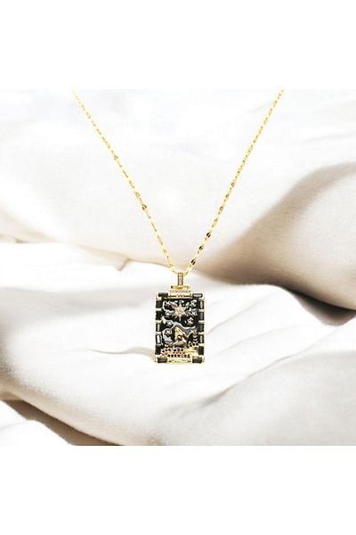 staınless steel Mystical Symbols Themed Stainless Steel Gold Women's Necklace Collection - Tarot&Astro Figured - 41+6 cm