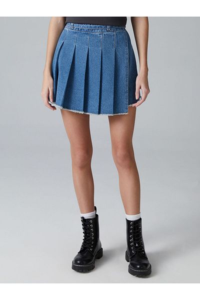 LC Waikiki Indigo Pleated Teenage Girls Jean Shorts Skirt
