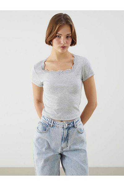 LC Waikiki New Season U Neck Lace Detailed Crop - S5P484Z8