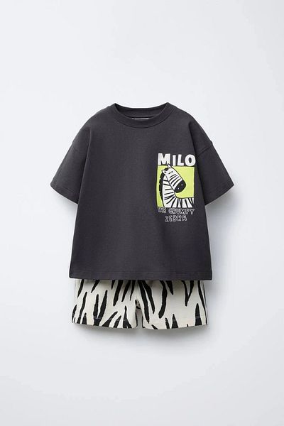 Kidmark Çocuk Modası Children's Milo Zebra Printed 100% Cotton Summer Set