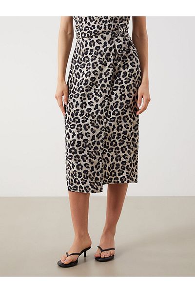 LC Waikiki Brown Elastic Waist Leopard Patterned Women's Skirt