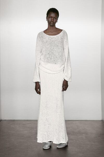 Massimo Dutti Pamuklu triko midi etek