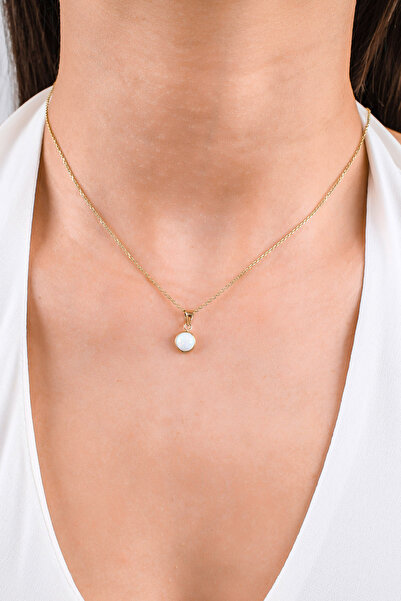 Side Gold Kuyumculuk 14 Ayar Altın Opalit Taşlı Pearly Kolye Ucu