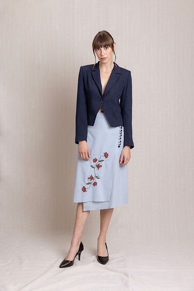 Volanlı Embroidered Long Anvelope Summer Linen Skirt
