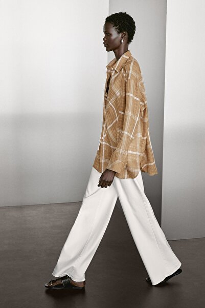 Massimo Dutti Dökümlü keten karışımlı kareli gömlek