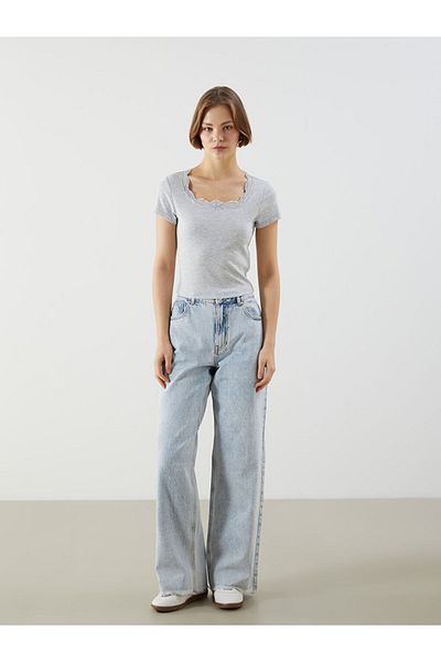 LC Waikiki New Season U Neck Lace Detailed Crop - S5P484Z8