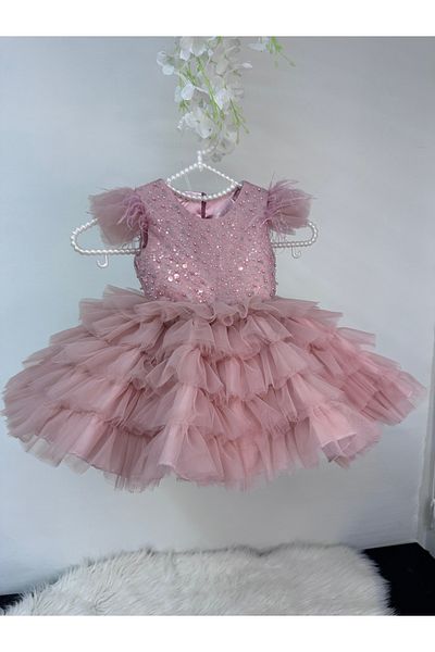 İlknur Karaca Design Powder Beaded Skirt Ruffled Girl Child Special Occasion Birthday Dress