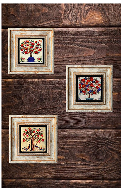 STONEVİVEART Nar Ağaçları Doğal Taş Tablo 3lü Duvar Dekoru