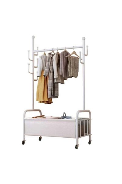 Rovitech Portable carbon steel hanger and clothes rack, shoe compartment, 7 hooks