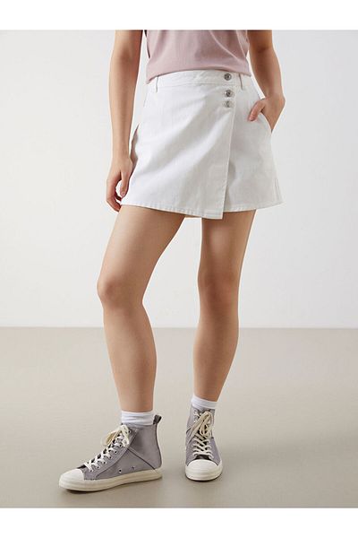 LC Waikiki Xside White Slim Fit Women's Jean Shorts Skirt