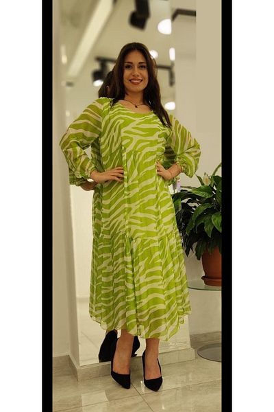 Cb Made In Italy 100% Italian Silk Oversize Patterned Dress |   Compatible with Size 36-44 |   One Size Relaxed Cut Dress