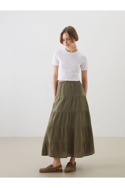 LC Waikiki Xside Green Folded Skirt with Elastic Waist