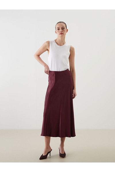 LC Waikiki Burgundy Elastic Waist Satin Skirt