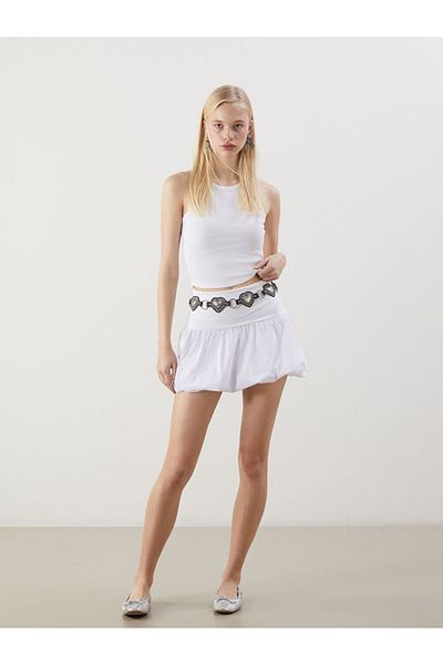 LC Waikiki Xside White Elastic Waist Poplin Mini Skirt
