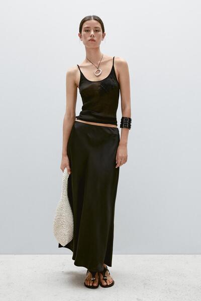 Massimo Dutti Dökümlü saten midi etek