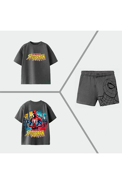 Kidmark Çocuk Modası Boy's Spiderman Printed 100% Cotton Summer Suit