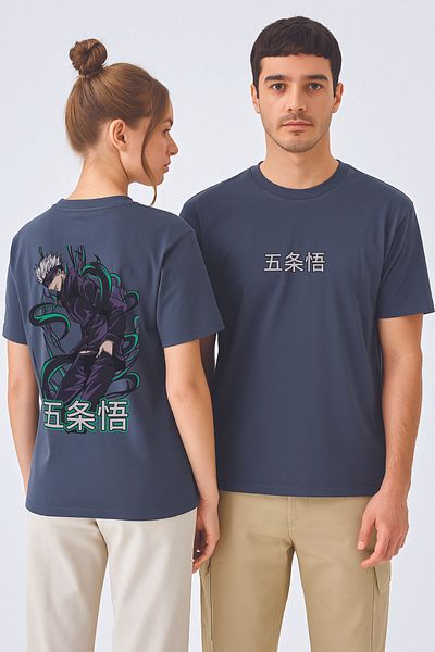 By Caspita Fashion Lenithra Jujutsu Kaisen Gojo Anime Back Printed Unisex Oversize Smoked T-Shirt