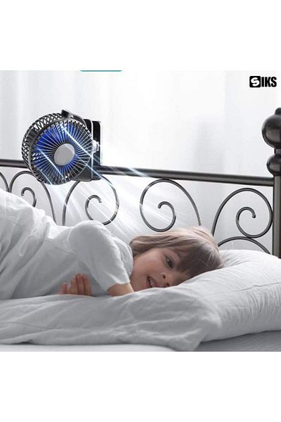 SIKS Ventilator portabil cu cleme, cu baterie reîncărcabilă USB, diametru 11 cm, 3 viteze, negru