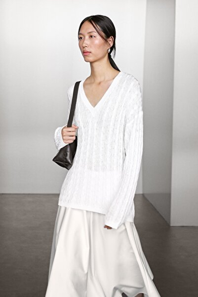 Massimo Dutti Pamuklu ajurlu örgü kazak