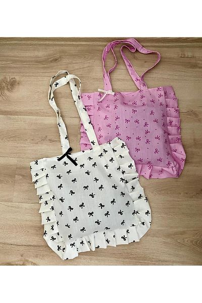 dkacollections Beach Bag Bag Cloth Bow Printed Bag Fabric Bag Gift Bag for Friend Cloth Bag with Bow