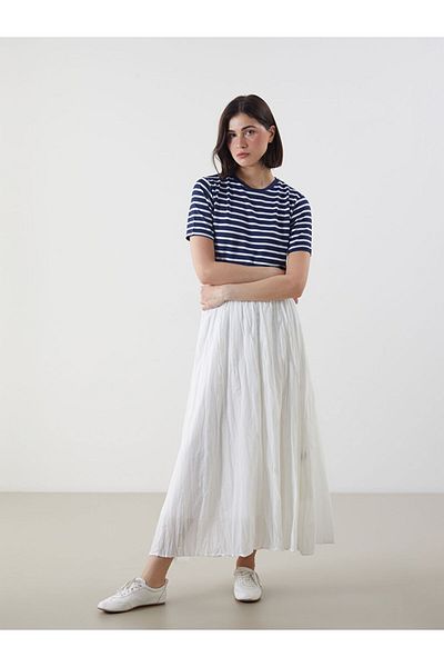 LC Waikiki Navy Blue Crew Neck Striped Women's T-Shirt