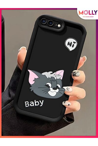 Molly iPhone 8 PLUS İçin Siyah Kenarları Kalın 3d Kabartmalı Baby Tom Silikon...
