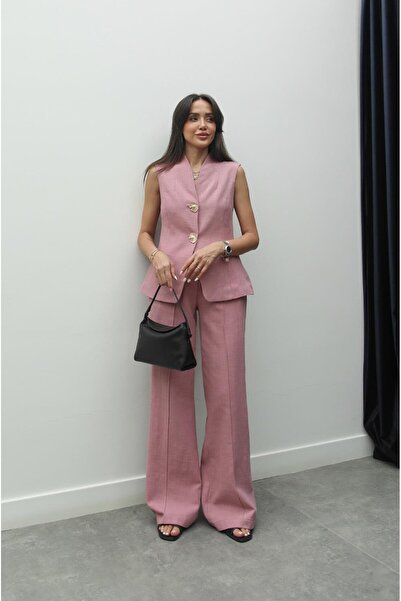 Havoş Rózsaszín Tulipa mellény nadrág vászon szett