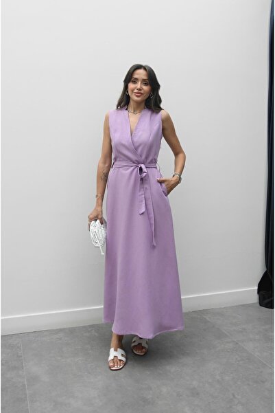 Havoş Lila Loya Belted Linen Dress