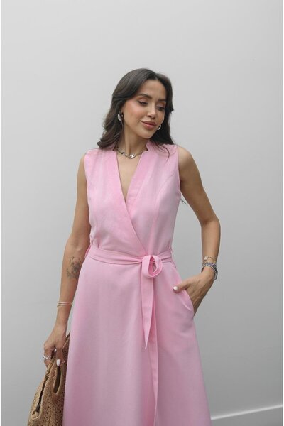 Havoş Pink Loya Belted Linen Dress