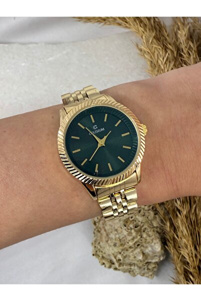 TD TRENDDURAGI ساعة يد نسائية مستديرة من الذهب الأخضر