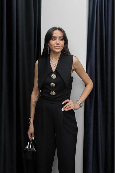 Havoş Black Layered Collar Gold Buttoned Jumpsuit