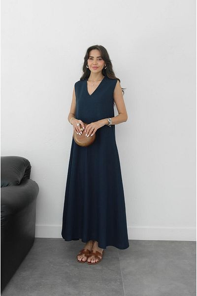Havoş Navy Blue Matilda Linen Dress
