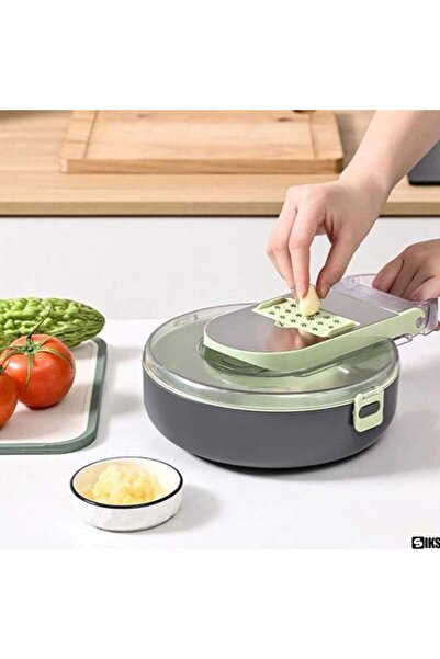 SIKS 9-in-1 Vegetable and Fruit Slicer, Hand Protection, Stainless Steel Blade, Gray/Green