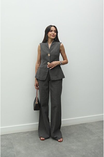 Havoş Γκρι Tulipa Γιλέκο Παντελόνι Λινό Σετ