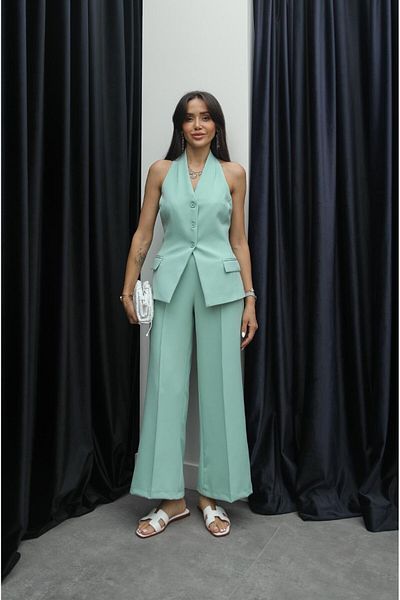Havoş Mint Hillary Halterneck Vest Pants Suit
