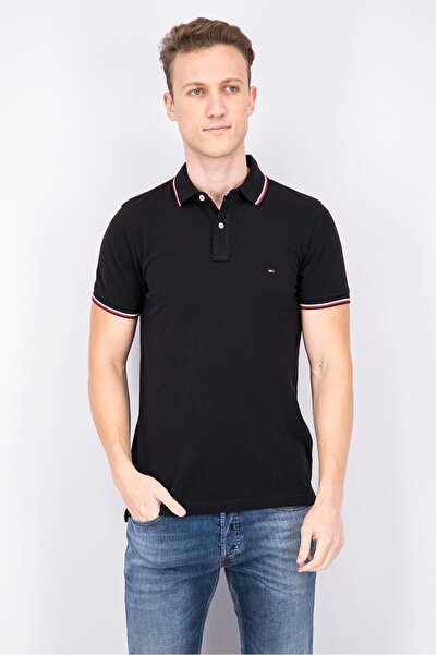 Tommy Hilfiger Men Slim Fit Embroidered Logo Short Sleeve Polo Shirt, Black a...