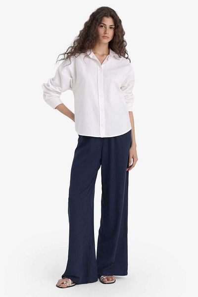 DeFacto Wide Leg Pocket High Waist Standard Length Linen Blended Pants F5024Ax25Sp