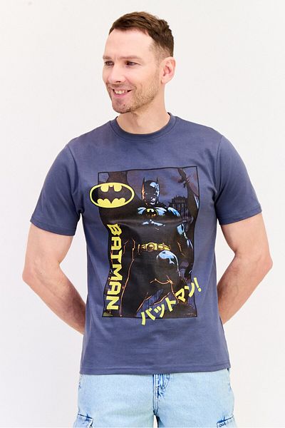 DC Dc x Batman Men Crew Neck Short Sleeves Graphic Print T-Shirt, Dark Grey