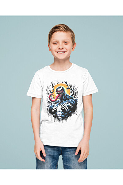 SEVBANO Tasarım Venom Baskılı Unisex Film Karakteri Çocuk Tişört (1-12 Yaş)