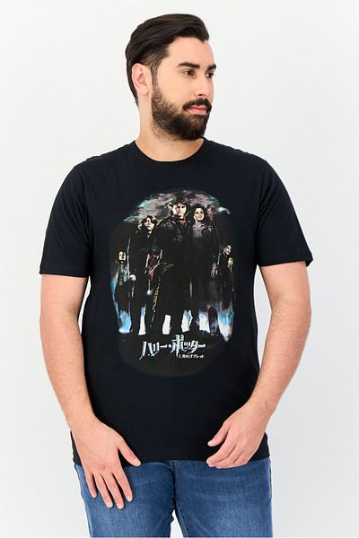 Harry Potter Men Crew Neck Short Sleeve Graphic Print T-Shirt, Black