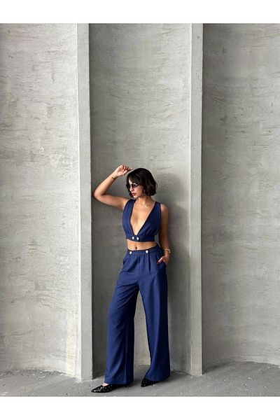 ufukmoda Crop Pants Linen Set S255012