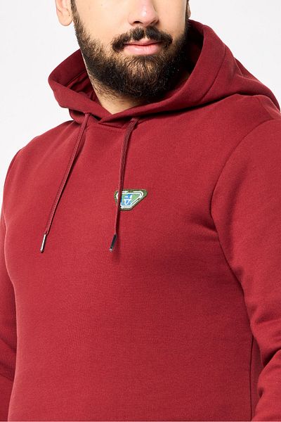 Emporio Armani Men Embroidered Long Sleeves Hoodies, Maroon
