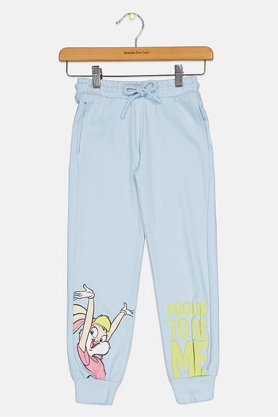 Looney Tunes Toddlers Girl Graphic Print Jogger Pants, Light Blue