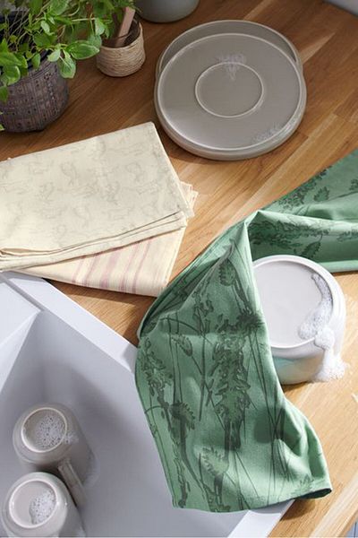 Tchibo 3 Pieces Graphic Dish Towels 50 x 70 cm, Beige/Green